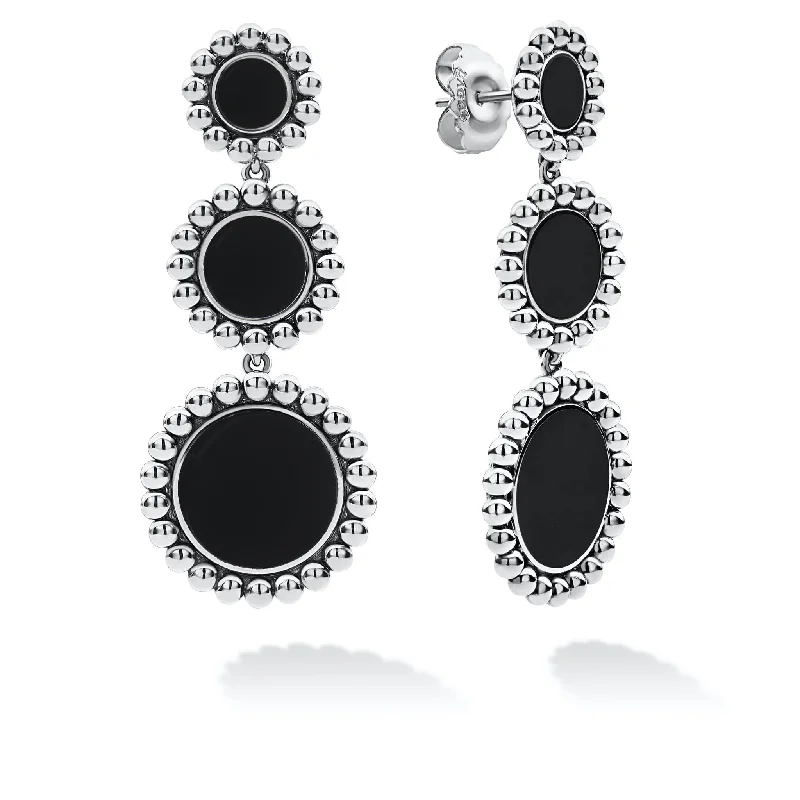 simple stud earrings for women -Maya Three Onyx Circle Drop Earrings