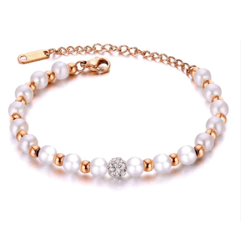 minimalist cuff bangles -Rose Gold Beaded Bracelet with Simulated Pearls