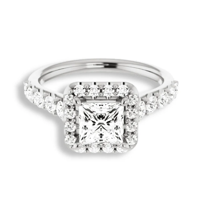 engagement rings for non-traditional brides -Princess Diamond Halo Engagement Ring