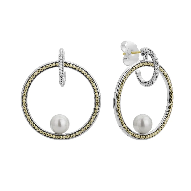 gold hoop earrings for women -Luna Caviar Hoop Pearl Earrings