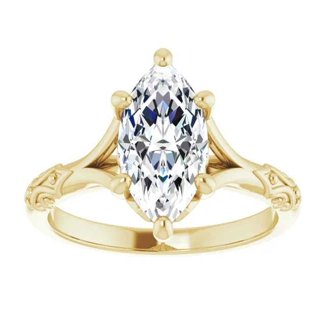 women’s stackable engagement rings -Vintage Inspired Marquise Diamond Solitaire Engagement Ring