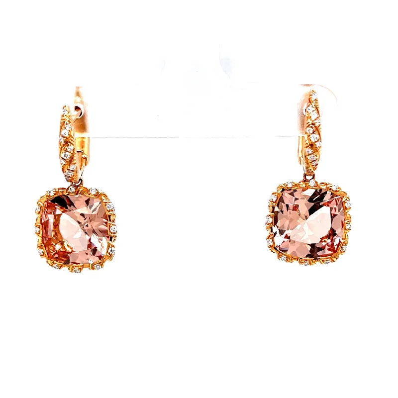 women’s gold statement earrings -Morganite Diamond Drop Earrings