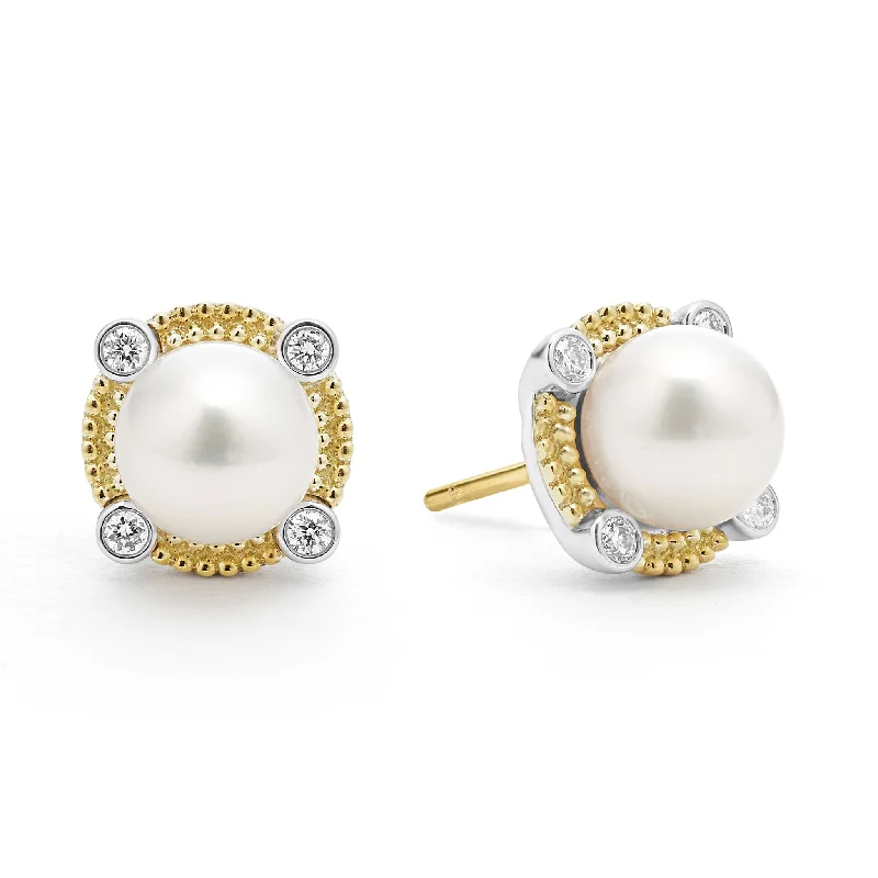 trendy ear climbers for women -Luna Pearl Diamond Stud Earrings