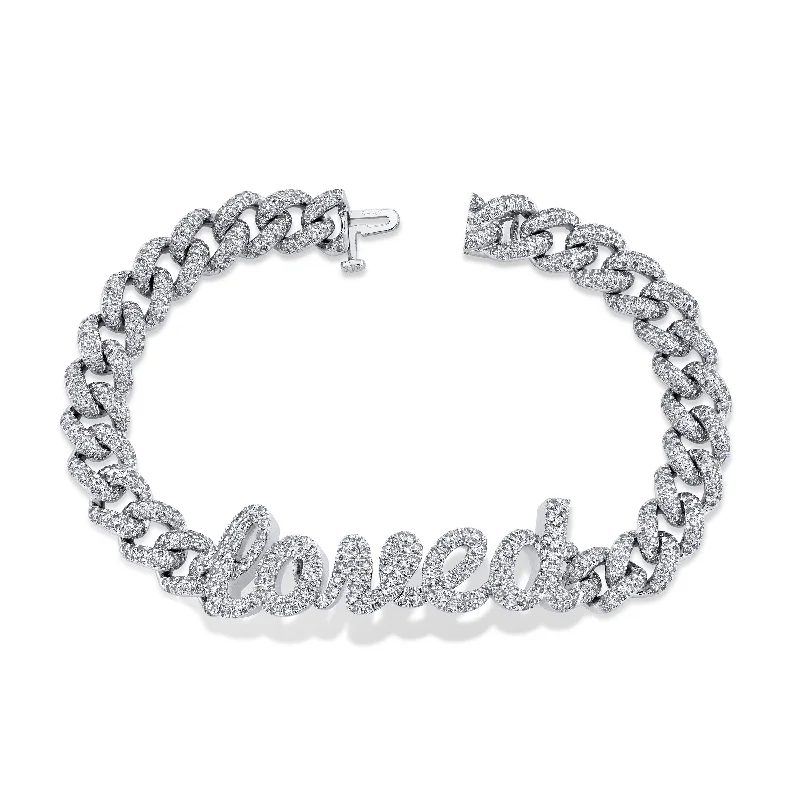 luxury bracelets for women -READY TO SHIP DIAMOND PAVE MEDIUM LINK BRACELET "LOVED"