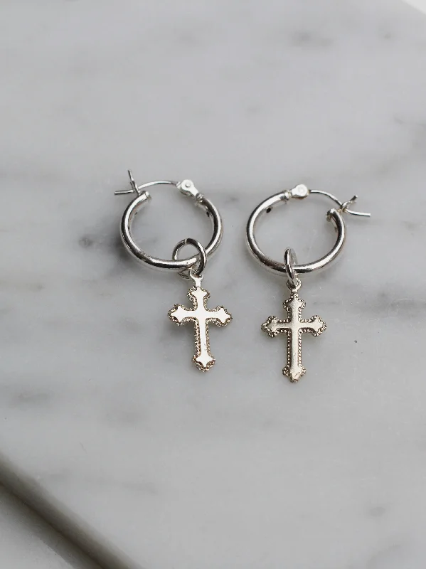 luxury earrings sets -Mini Baby Cross Hoops