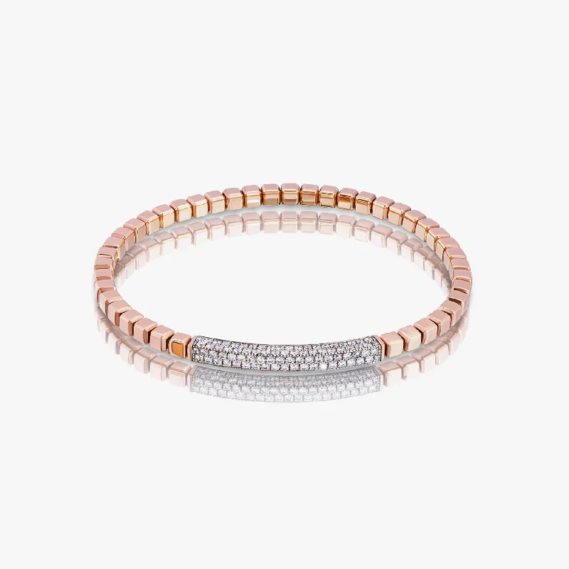 luxury bracelets for women -Quadro Multi ID bracelet with white diamonds and 18k rose gold