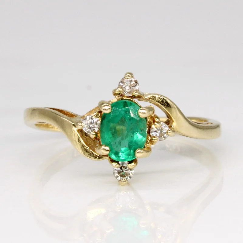 personalized engraved rings -Emerald & Diamond Cocktail Ring | 0.30ct, 0.06ctw | SZ 5.5 |