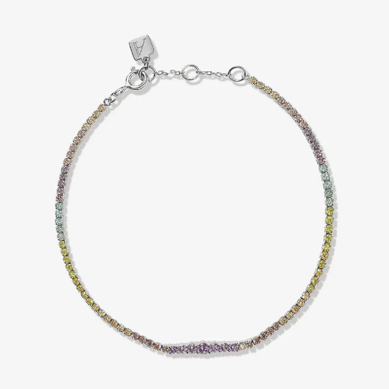 women’s silver cuff bangles -Nitish rainbow tennis bracelet