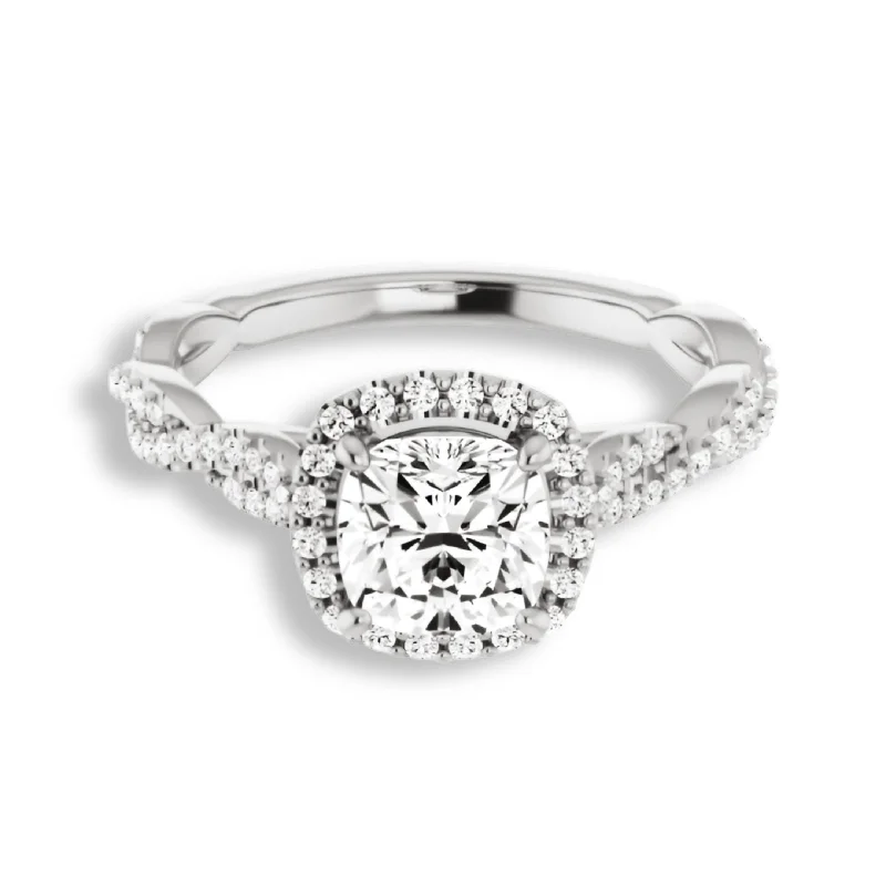 heart-shaped engagement rings -Cushion Cut Diamond Halo Engagement Ring