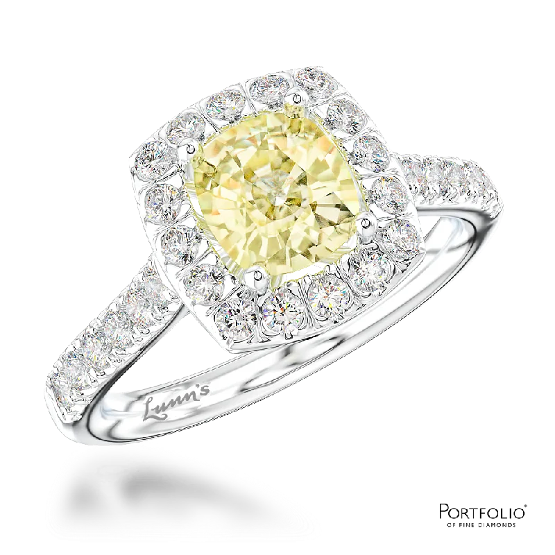 women’s engagement rings sets -Cluster 1.60ct Fancy Light Yellow VS1 Yellow Diamond Platinum Ring