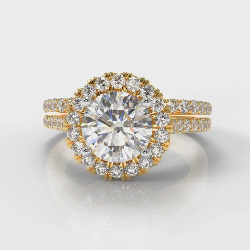 statement rings for women -Petite Micropavé Round Brilliant Cut Diamond Halo Bridal Set - Yellow Gold