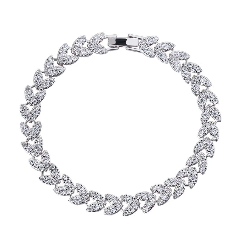 women’s sterling silver bangles -Heart CZ Tennis Bracelet with White Diamond Cubic Zirconia