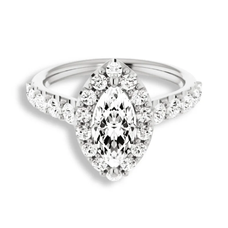 gold engagement rings for women -Marquise Cut Diamond Halo Engagement Ring