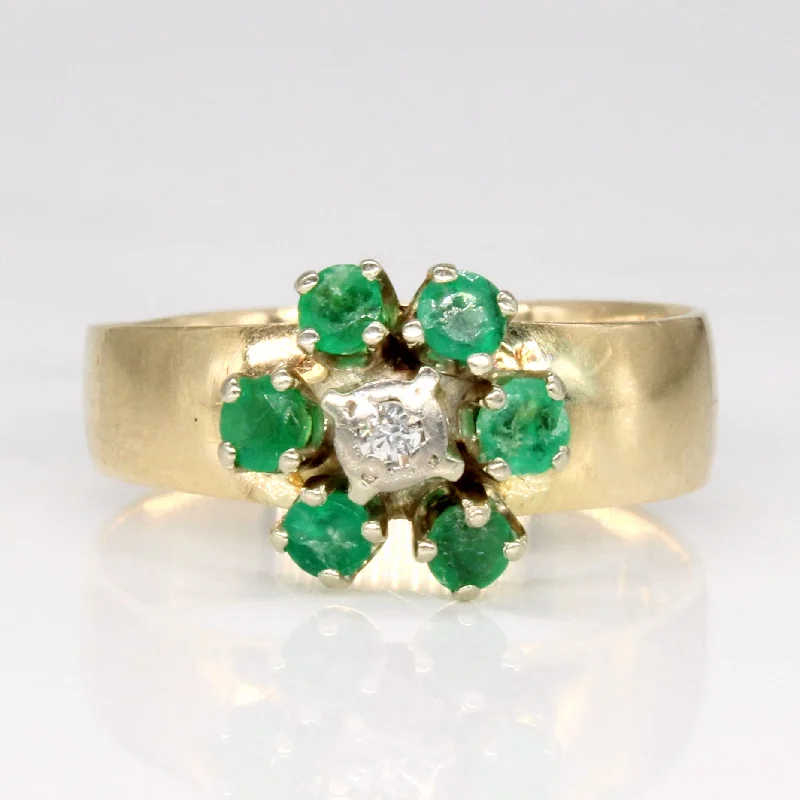 fashion rings for special events -Emerald & Diamond Flower Ring | 0.36ctw, 0.02ct | SZ 7 |