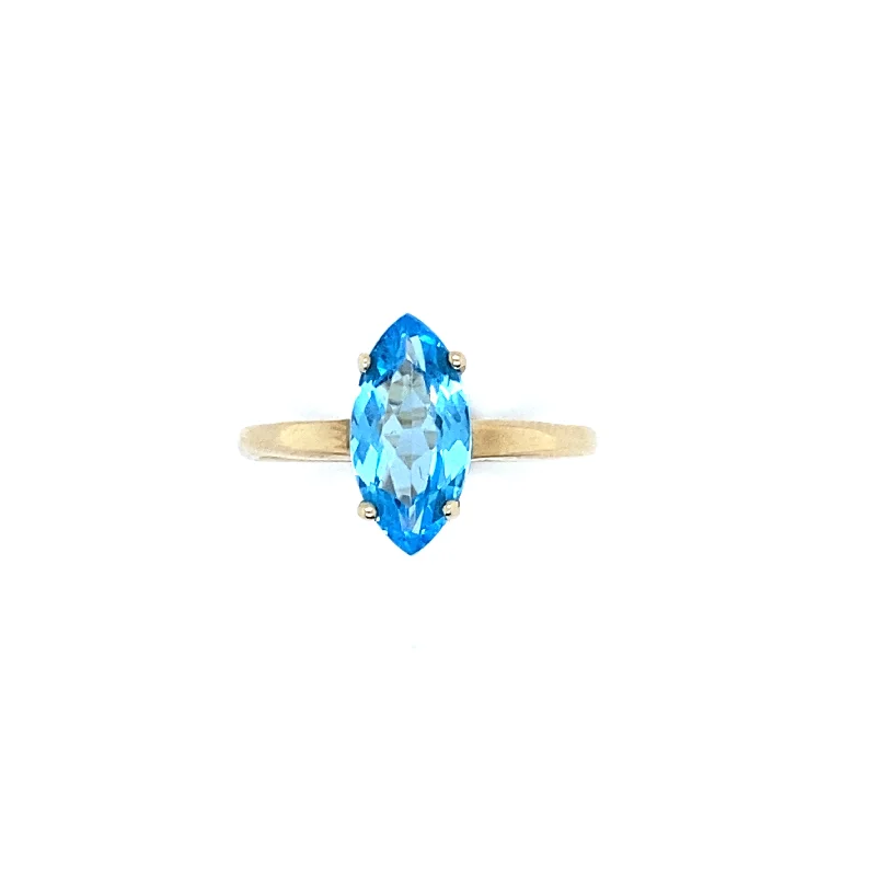 vintage gemstone rings for women -9K Yellow Gold Blue Topaz Solitaire Ring