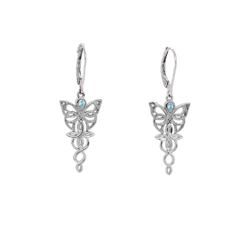 silver dangling earrings for women -Silver Butterfly Earrings-Topaz