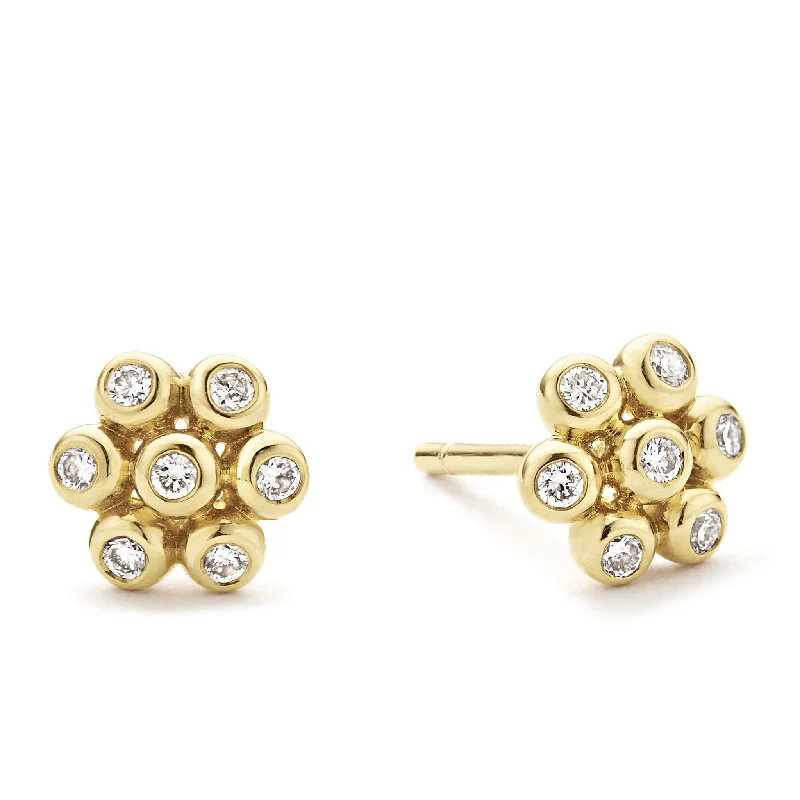 women’s gold statement earrings -KSL 18K Gold Flower Diamond Stud Earrings