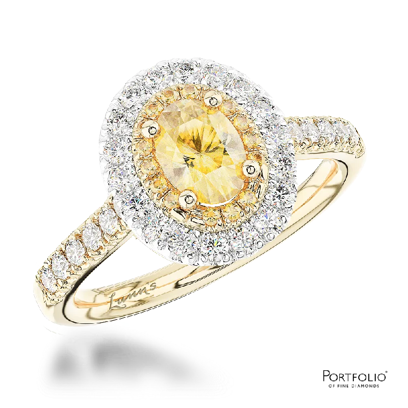 women’s silver stacking rings -Cluster 0.40ct Fancy Yellow VS1 Yellow Diamond Yellow Gold/Platinum Ring