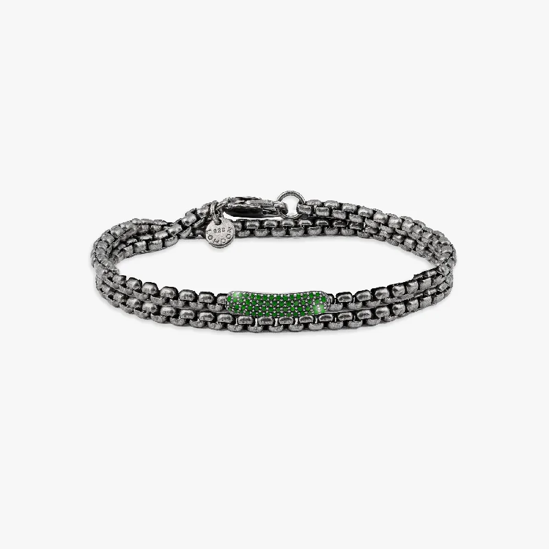 luxury tennis bracelets for women -Black rhodium plated sterling silver Catena baton bracelet with emeralds