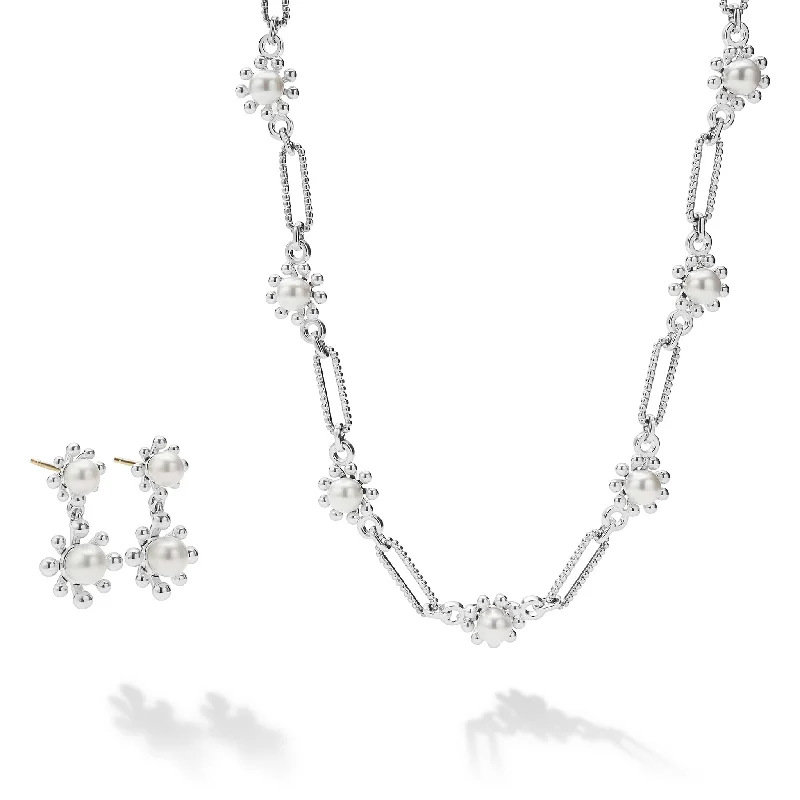 high-end earrings for women -Fleur Pearl Drop Earrings and Link Necklace Gift Set