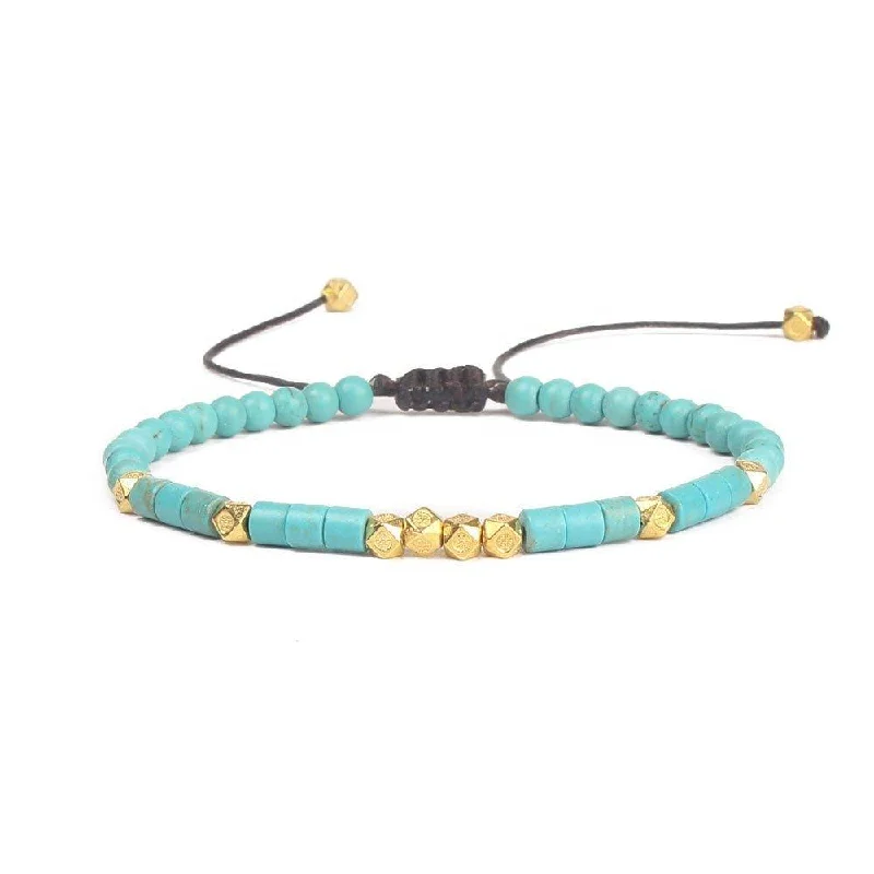 fashionable cuffs for women -Friendship Bracelet Handwoven with Turquoise Beads