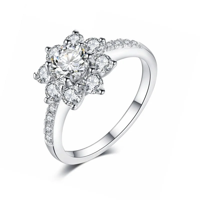 women’s engagement rings with diamonds -Flower Engagement Ring Sona Diamond in 925 Sterling Silver