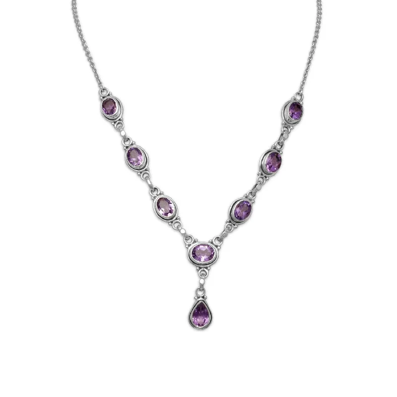 unique charm necklaces for women -15"+1" Extension Oval and Pear Shape Amethyst Necklace