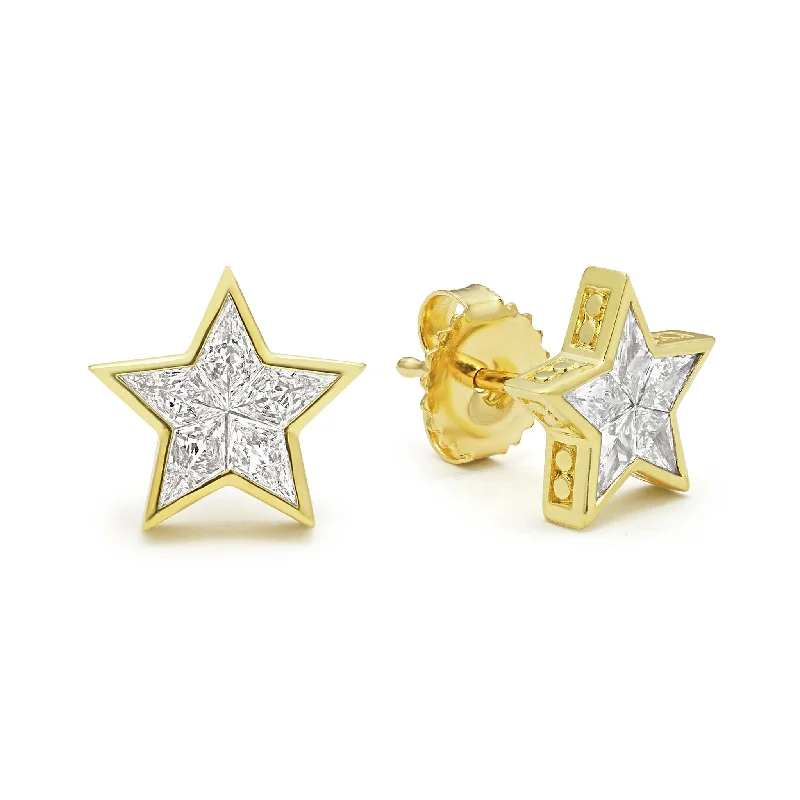 pearl earrings for women -Studio 18K Gold Star Diamond Stud Earrings