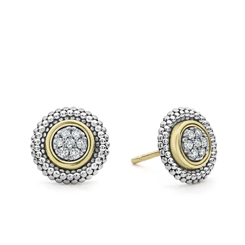 trendy ear climbers for women -Signature Caviar Beaded Diamond Stud Earrings