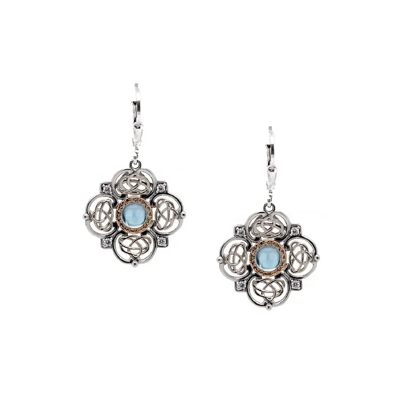 crystal drop earrings -Silver and 10k Gold Celestial Leverback Earrings - Blue Topaz