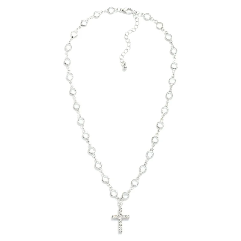 romantic necklaces for women -Glass Link Rhinestone Cross Necklace