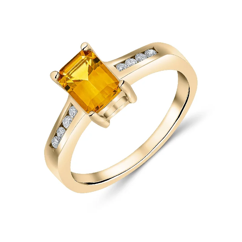 personalized gold rings -9K Yellow Gold Citrine & Diamond Shoulder Ring